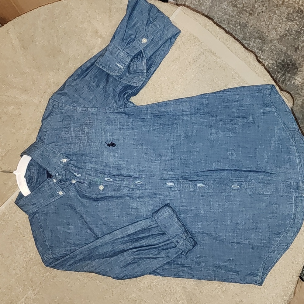Polo button down blue denim Boys medium